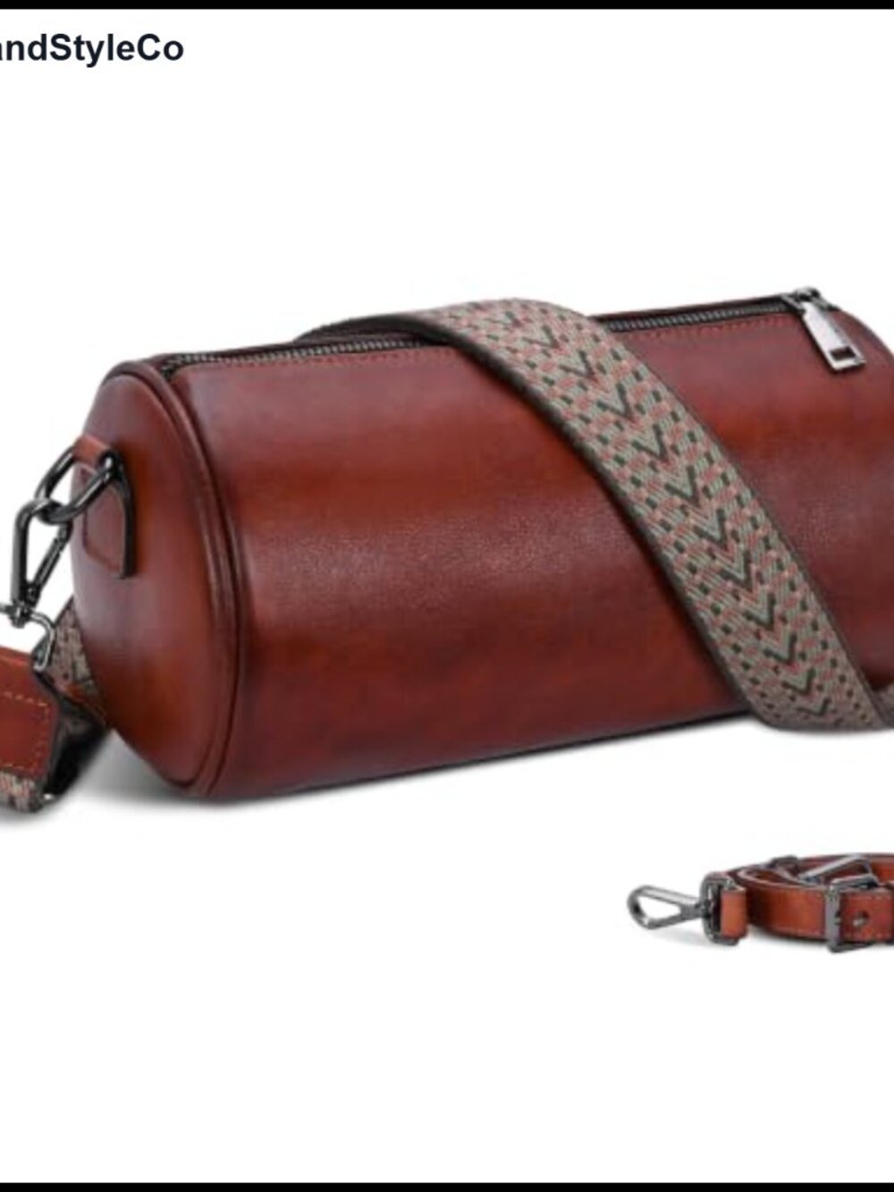 Genuine Leather Barrel Crossbody Bag Two Straps Handbag